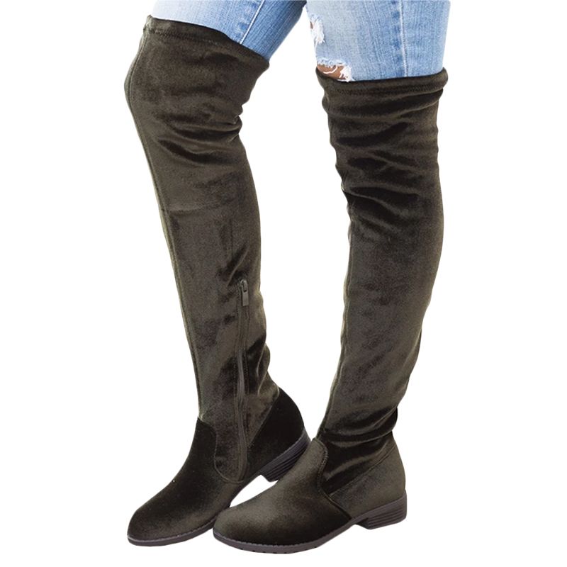 Women Knee High Patchwork Zipper Low Heel Long Boots