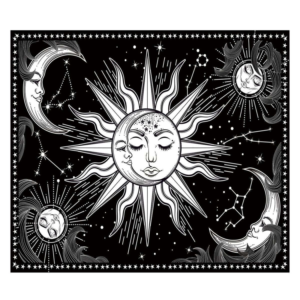 Aesthetic Black and White Sun Moon Tapestry Wall Decoration Hanging Tapestry for Bedroom Living Room 150 x 200cm/ 59 x 78.7inch