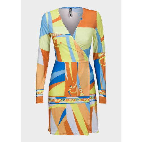 Ladies Geometric Print Wrap Style Dress