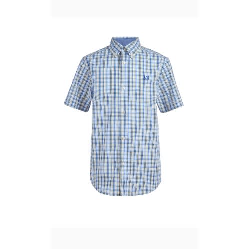 Boys Luxury Short Sleeve Denim Checkered Plaid Shirt- Yellow Blue