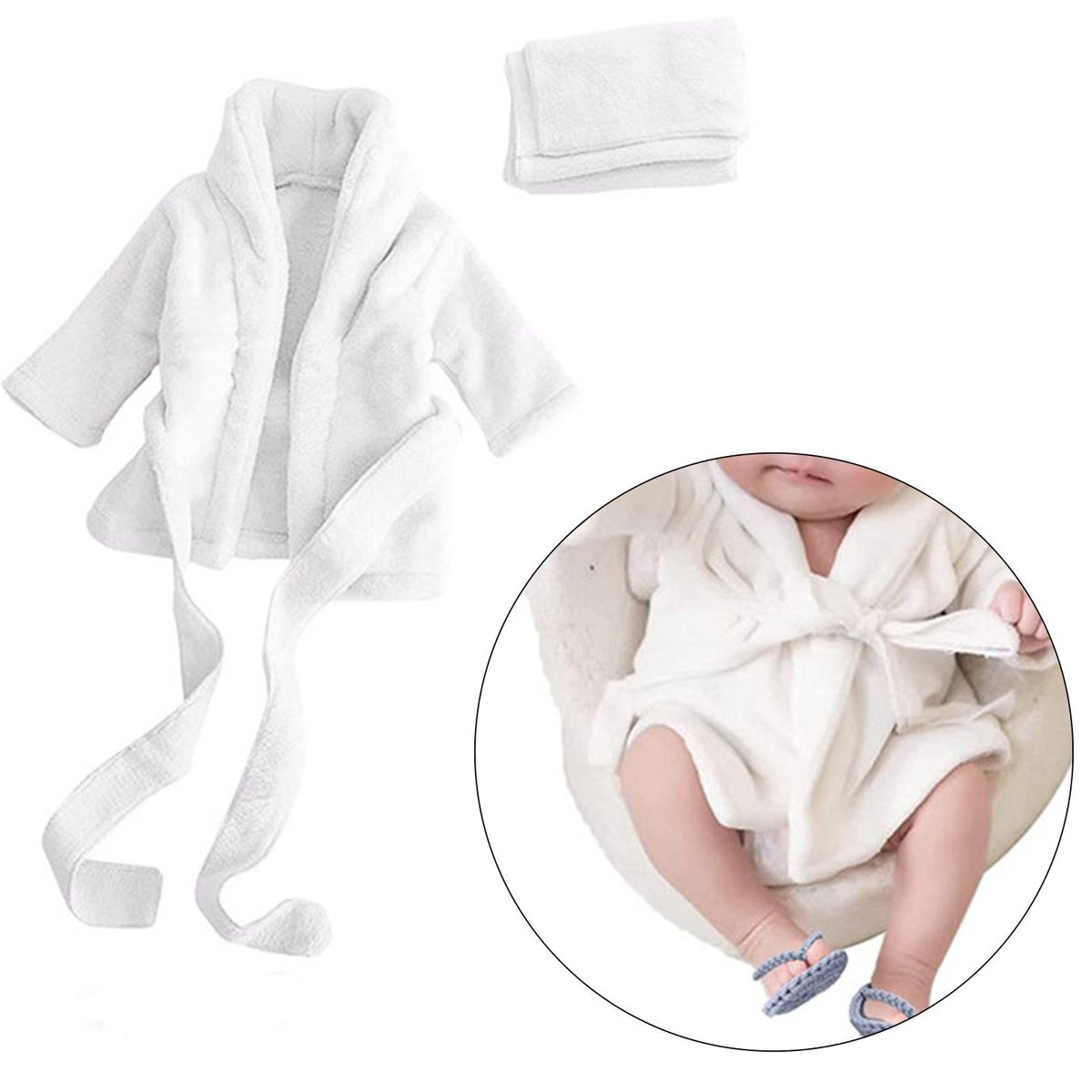 Soft Baby Photography Prop, Bathrobe Outfits, Robe White