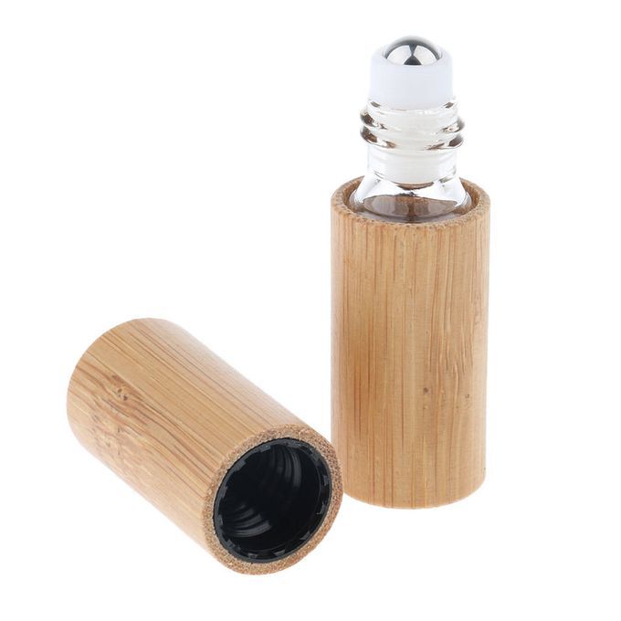 5pcs Bamboo Refillable Empty Essential Oil  Roller Ball Bottles
