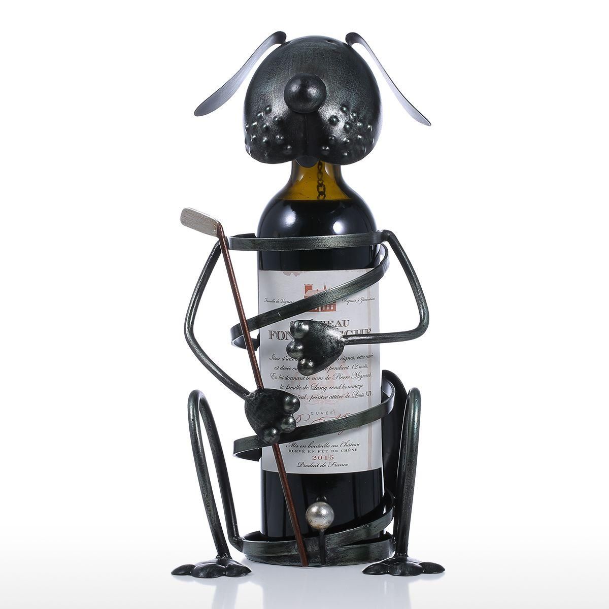 Puppy Wine Rack with Golf Iron Animal Figurine Creative Wine Holder Practical Ornament Craft Gift
