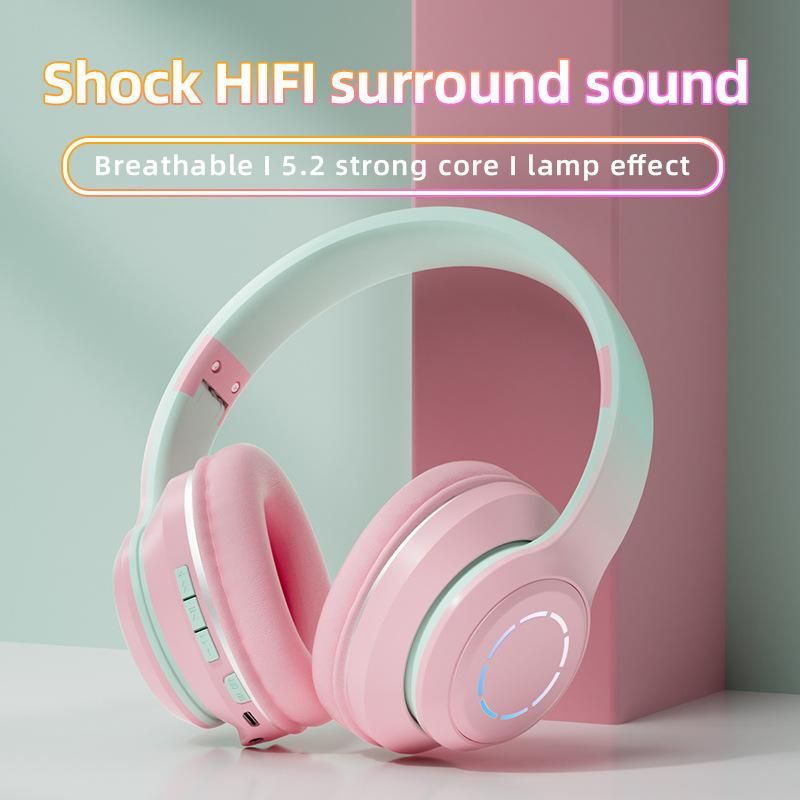 Wireless Bluetooth Headset Gradient Color Lighting Gaming Headphones Pink
