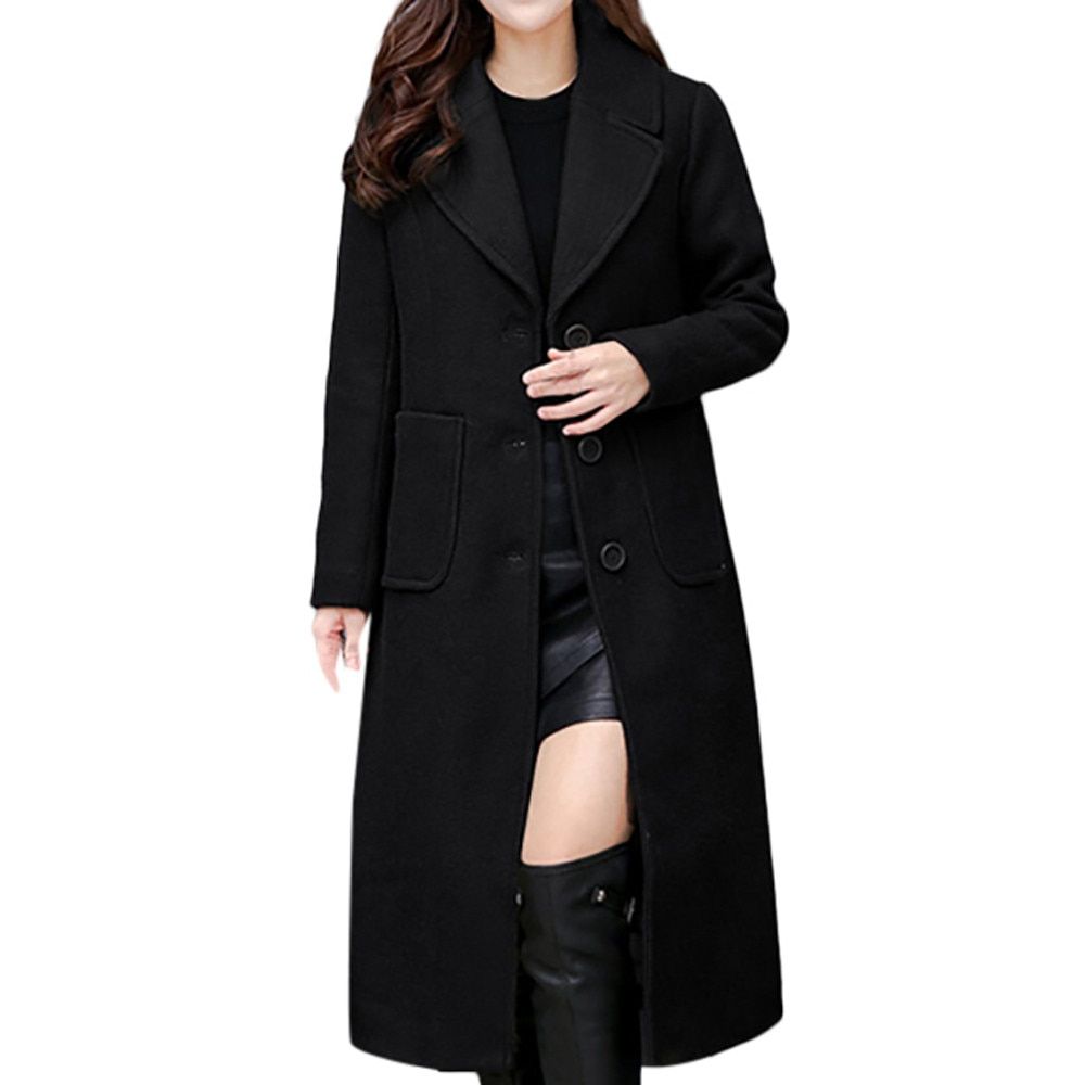 Women Vintage Women Woolen Coat Winter Over-Knee Lapel Thick Long Overcoat Slim Warm Jacket Parka Women's Outwear Plus Size 4Xl