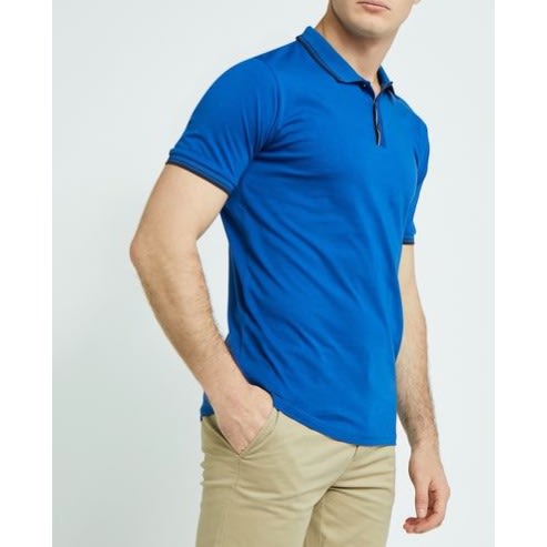 Slim Fit Placket Polo Shirt- Blue