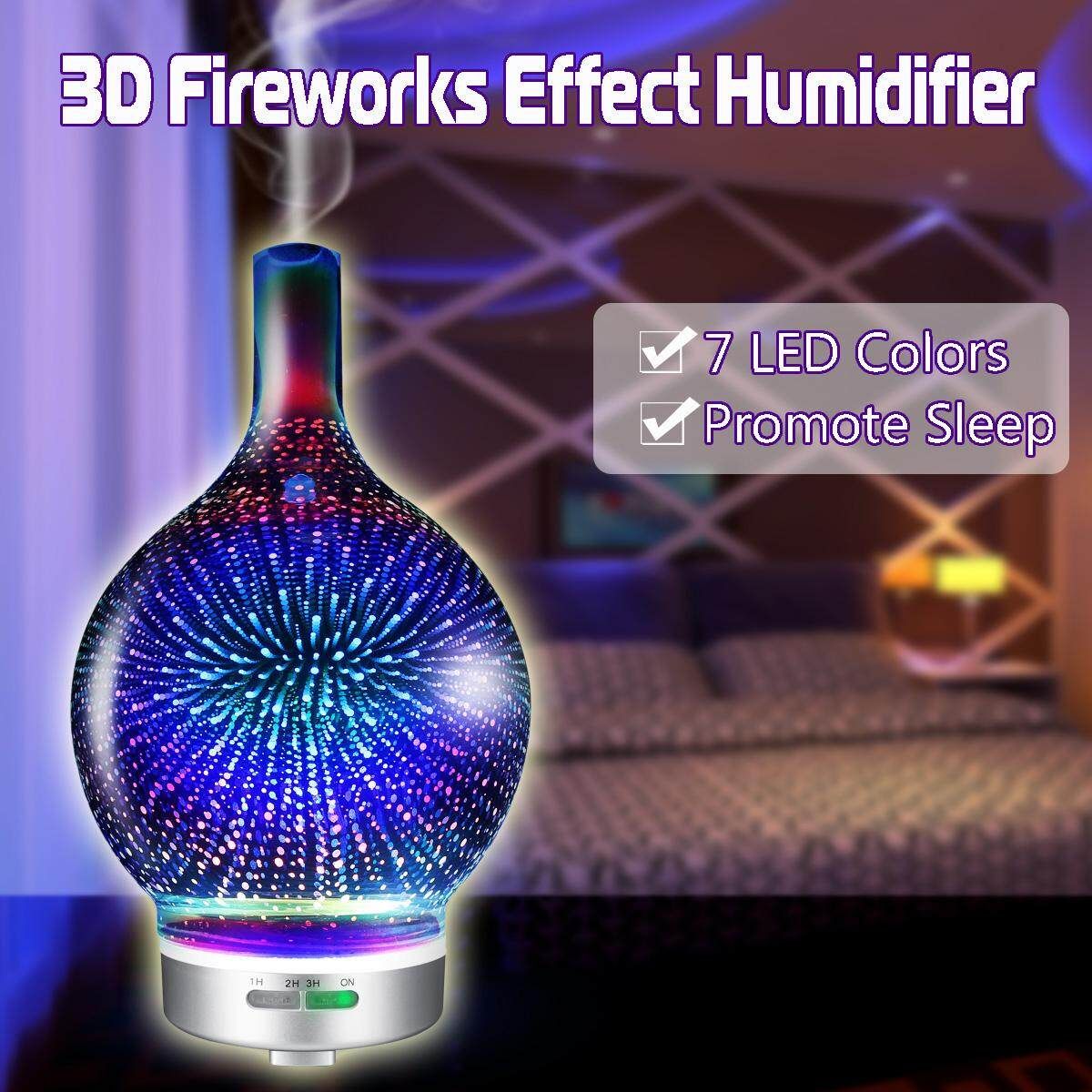 120ml 3D Glass Air Ultrasonic Humidifier Oil Aroma Diffuser 7 Colors LED Light
