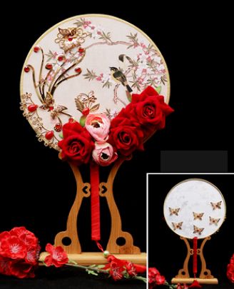 Chinese Flowers Wedding Fan Decorative Artificial Photography Style Hand Fans Accessories LF821 Double-Sided Costume 3D Round