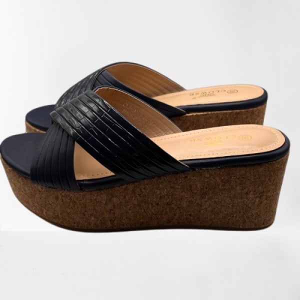 Women's Wedge Platform Slippers - Navy Blue
