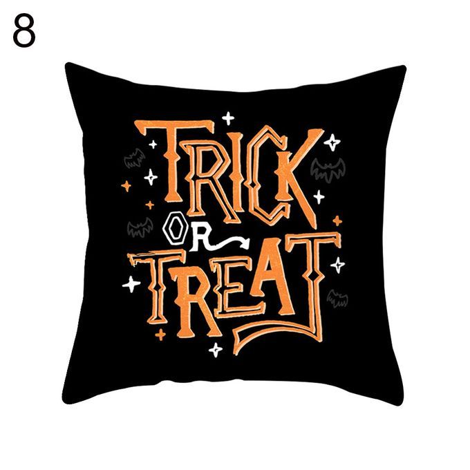Halloween Pumpkin Ghost Bat Trick Or Treat Cushion Cover-8#