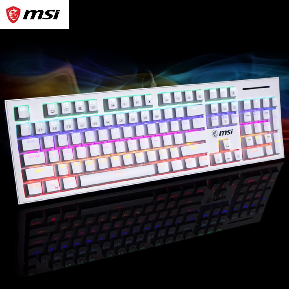 MSI Mechanical Gaming Keyboard GK50Z RGB LED Backlit Wired Keyboard with Blue Switches for Windows Gaming 104 Keys White