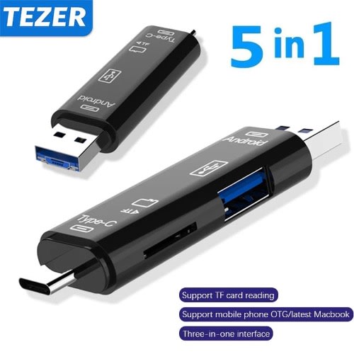 Smart Otg  Card Reader 5-in-1,usb 3.0,usb C, Tf Card And Usb 2.0 Card Reader Flash Drive A