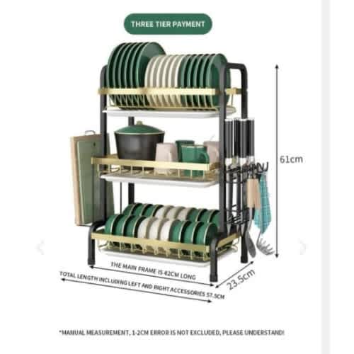 3 Tier Plate Rack Gold/black