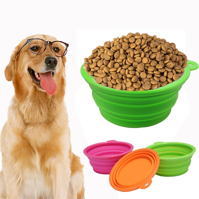 Portable Stretchable Silicon Food Feeder Dish Serving Bowl Water Container For Cat Dog Pet (Random Color Delivery)