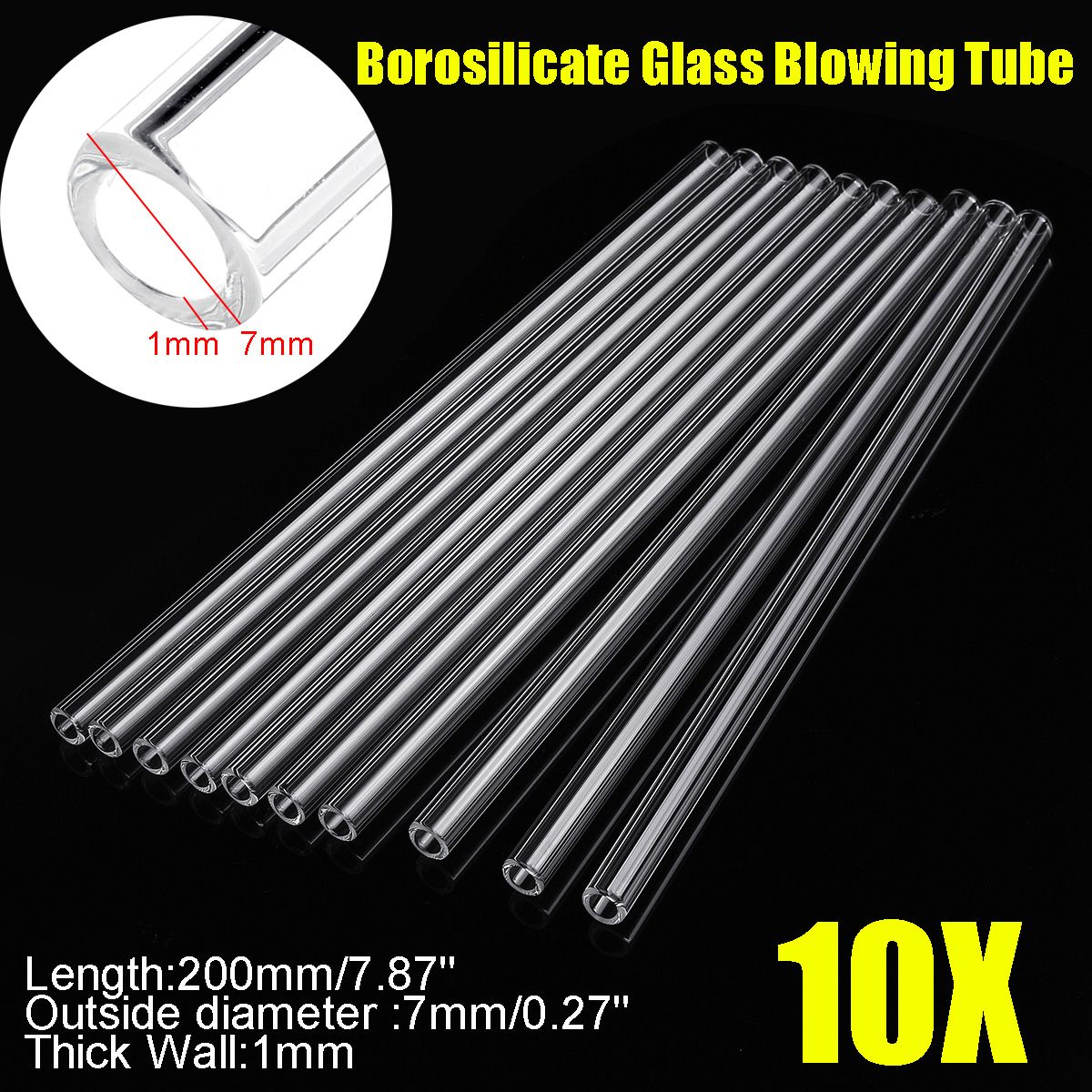 10Pc 200mm OD 7mm 1mm Thick Wall Borosilicate Glass Blowing Tube