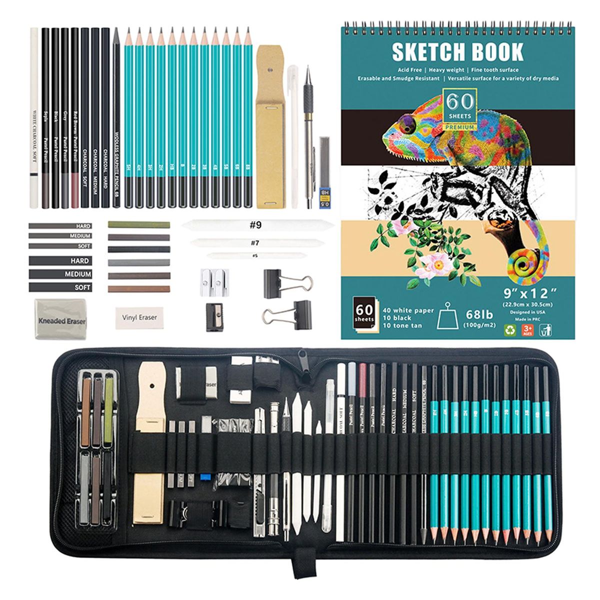 12 Pieces Sketching Pencil Set With Carry Case 100 Page