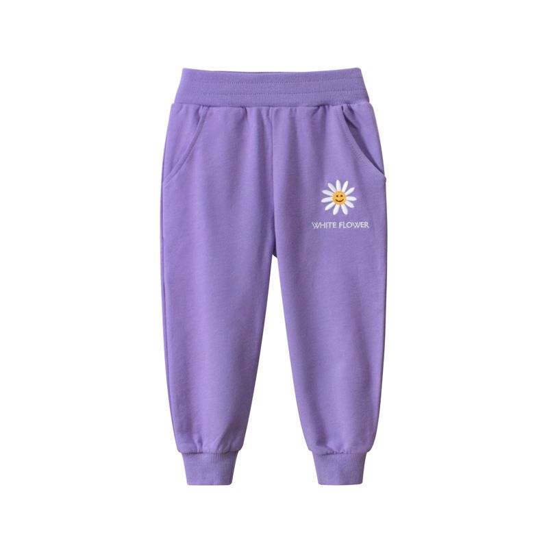100% Cotton Kids Fashion Full Length Casual Girls Pants-Purple