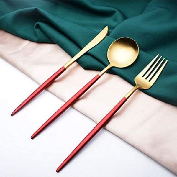 Two Tone Spoon, Fork And Knife Set With Case (3pcs)