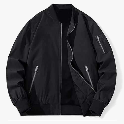 Black Bomber Jacket With Zip