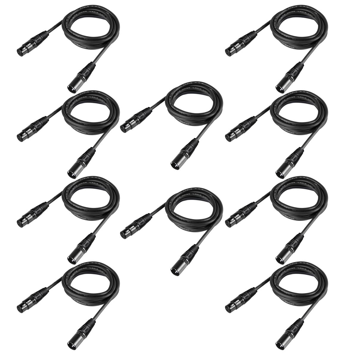 10-Pack 6.5 Foot / 2 Meters DMX Stage Light Cables Wires With 3-Pin Signal XLR Male To Female Connection For Moving Head Light Par Light Spotlight With XLR Input & Output