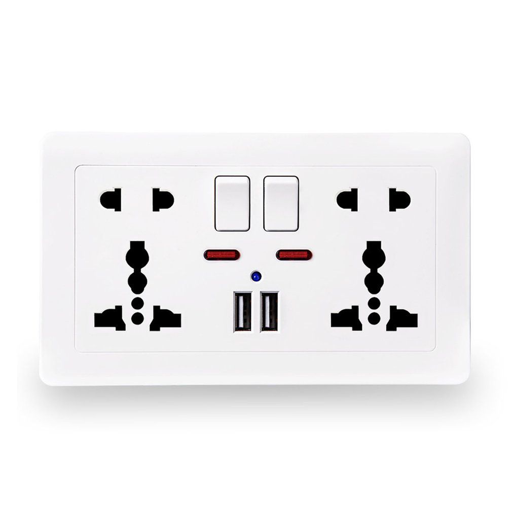 Wall Power Socket 5 Hole Dual USB Charger Port UK Standard USB Switched Outlet-white