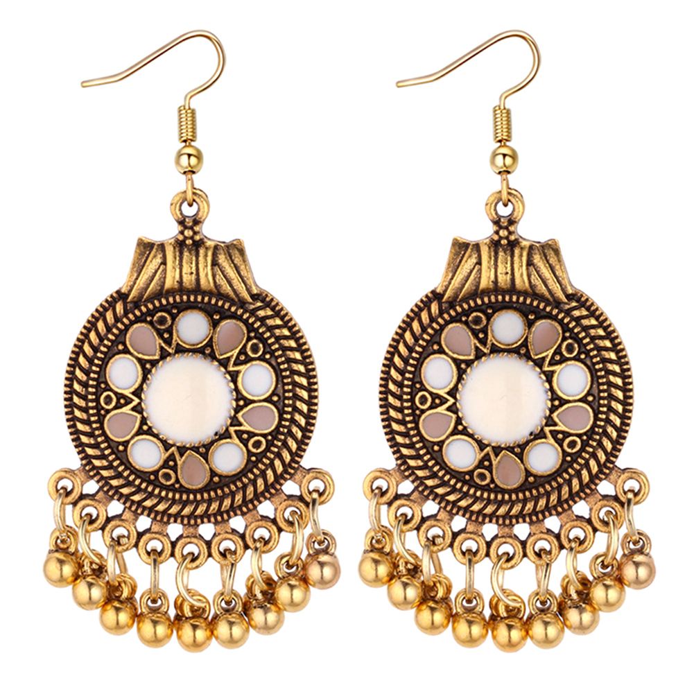 Vintage Round Pendant Tassel Metal Ball Statement-White