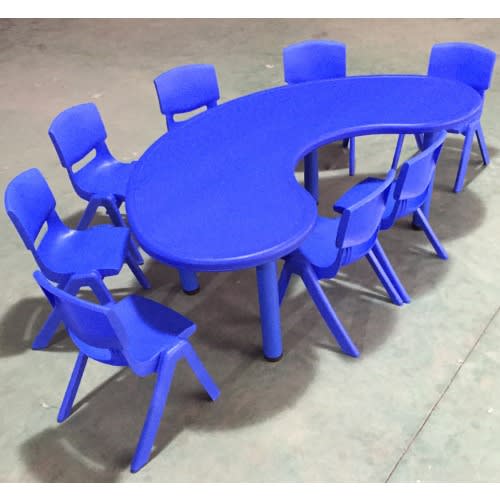 Kindergarten Half-moon Classroom Study Table With 8 Sets Of Chairs