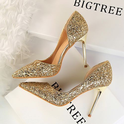 Ladies Sequins Heels Wedding Pumpsl Dress Party Shoes Gold