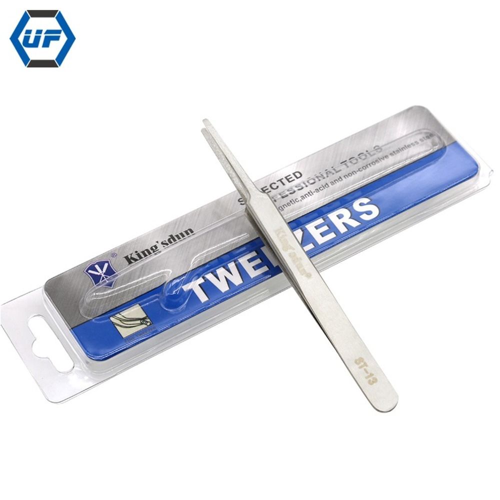 Assembly Tools Stainless Steel Flat Tip Tweezer For Electronics Industry-UF-ST-13