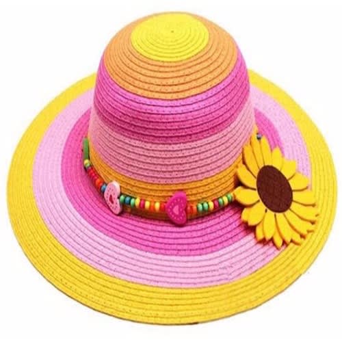 Childrens Straw Flower Hat - Multicolor