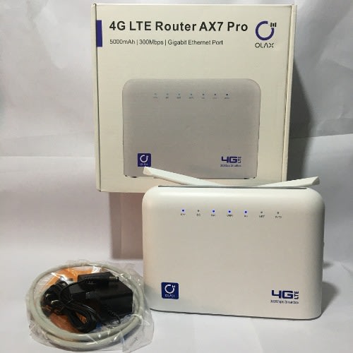 Olax 4G LTE 300 Mbps Universal Router With 5 Hours Inbuilt Battery - 2 Antennas & 4 LAN Ports