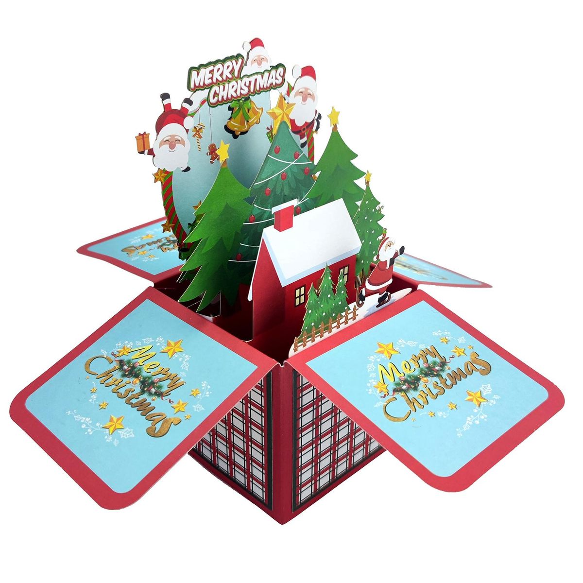 Birthday Gift Card 3d Christmas Greeting Card Santa Claus Snowman Wine Red