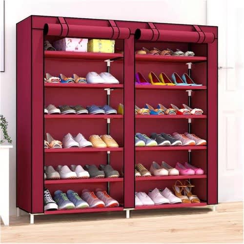Multi-layer Dormitory Dustproof Shoes Shelf - Dark Red