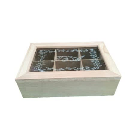 Wooden Tea Box With Lid - 6 Slots