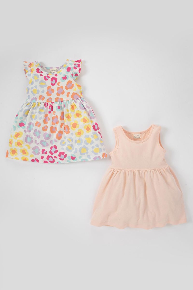 2 Piece BabyGirl Casual Regular Fit Bike Neck Sleeveless Knitted Dress - Pink