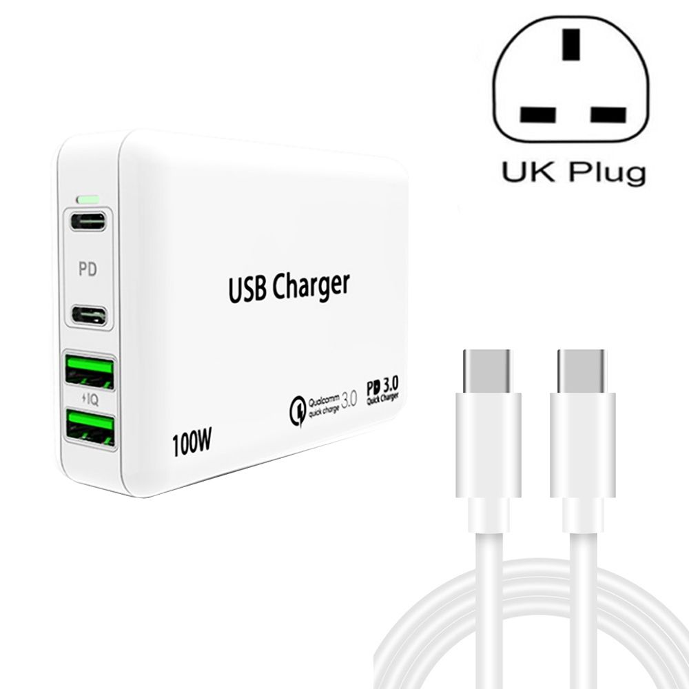 PD65W-A9 PD 65W Dual Dort USB-C / Type-C + Dual USB Charger With 5A USB-C / Type-C To USB-C / Type-C Fast Charging Cable For AppleBook Series UK Plug