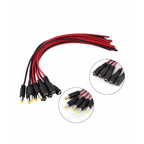 Comaat 10 Pairs DC Power Pigtail Cable Male & Female CCTV Security Camera Power Adapter Connector