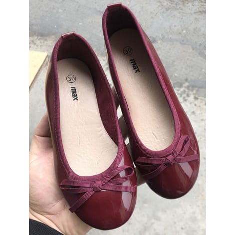 Ballet Girls Dress Shoes With Ribbon Bows-Wine