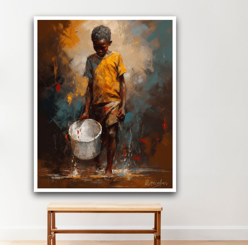 Drenched African Child Wall Art Paint Canvas