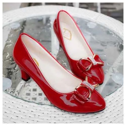 Women's Heels Mid Heel PU Leather Shoes Lady Cute Pumps