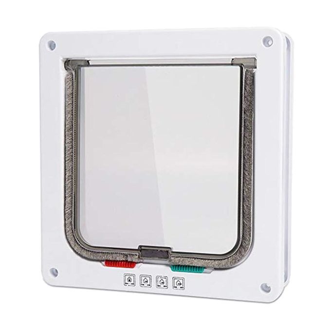 Lockable 4-Way Locking Pet Door Dog Gate Kitten Cat Flap Door White M