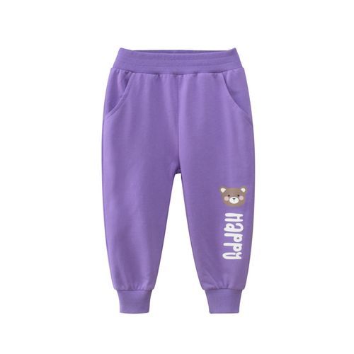 100% Cotton Kids Fashion Printed Full Length Girls Pants-Purple