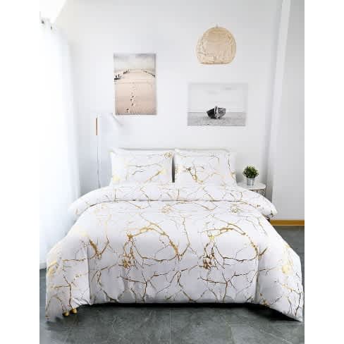 White And Brown Color Complete Duvet Sets With P/cases