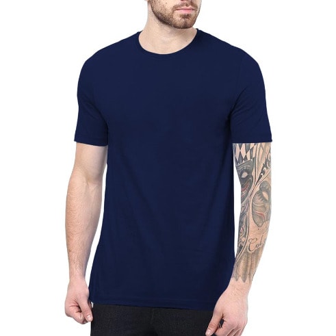 Men's Plain Navy Blue Round Neck Tshirt