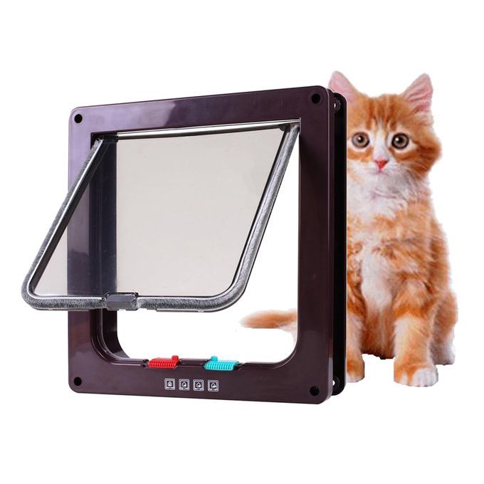 4 Way Locking Pet Door Lockable Dog Gate Pet Supplies Kitten Coffee S