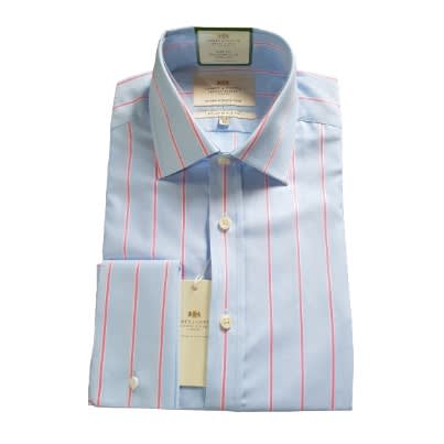 Men's Light Blue & Pink Fine Stripes Slim Fit Shirt - Double Cuff