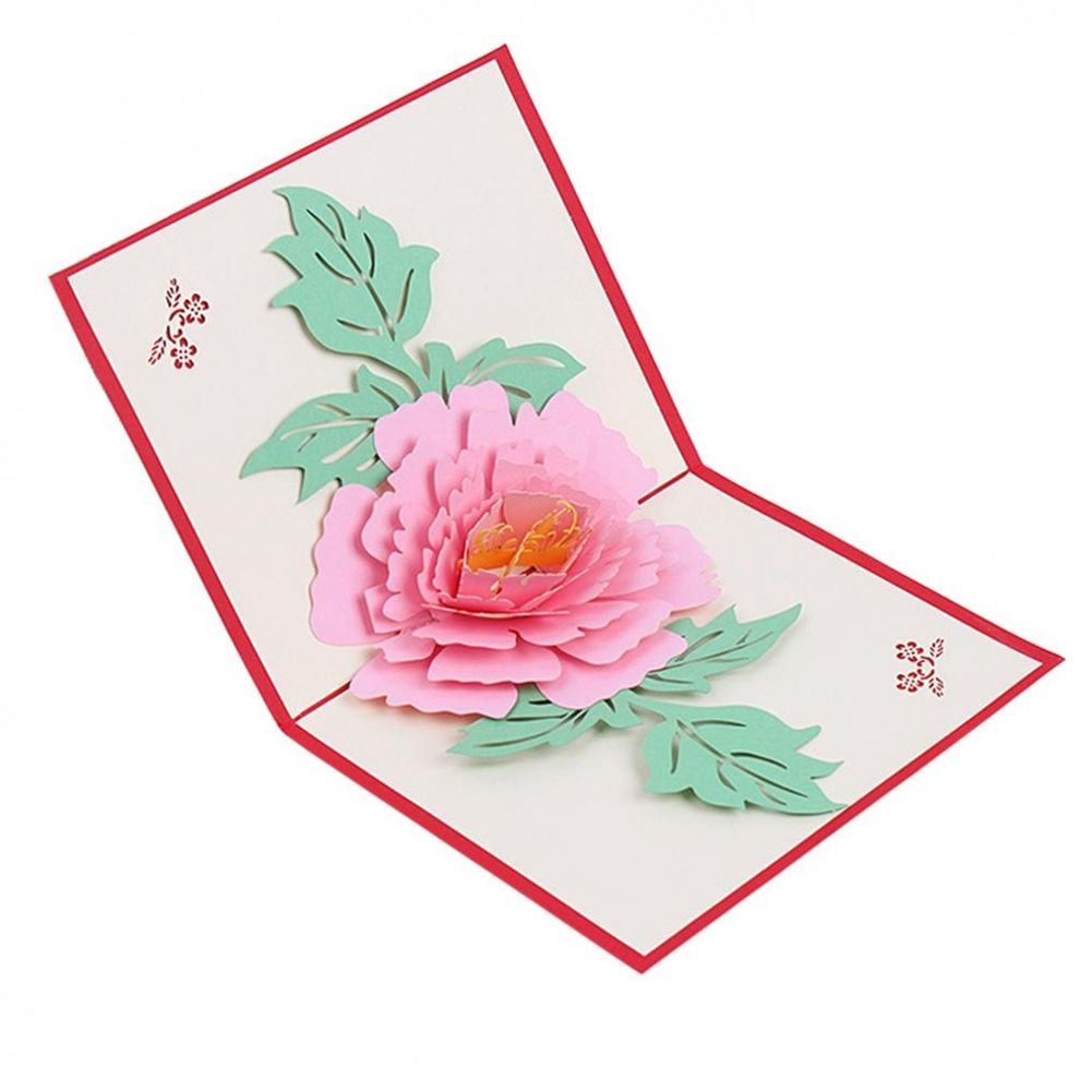 3D Pop Up Peony Flower Paper Birthday Anniversary DIY-Pink