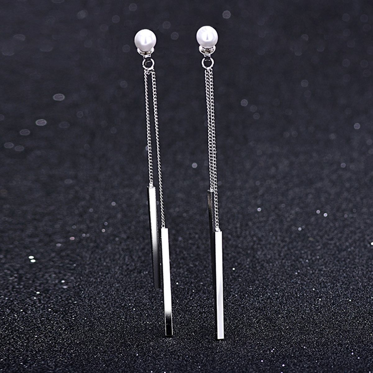 Pair Of Earrings Rear-hanging Double Pillar Pearl Tassels