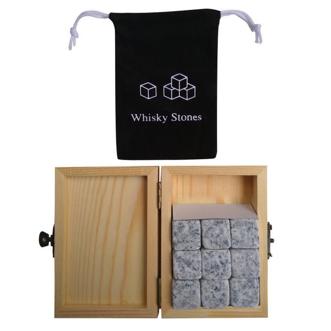 9PCS Whiskey Stones Set Chilling Stones Wooden Box Chilling