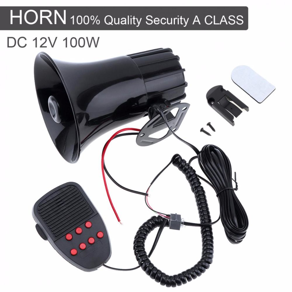 100W 7 Sound Tones Loud Horn Auto Car Truck Vehicle Speaker Warning Alarm Siren Horn Police Fire